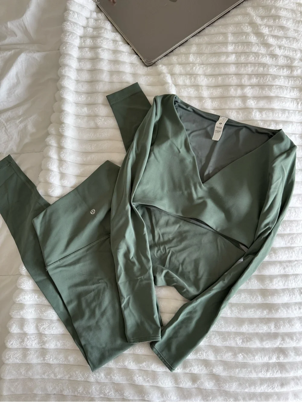 lululemon athletica Sage Green Leggings and Wrap Long Sleeve Top Set